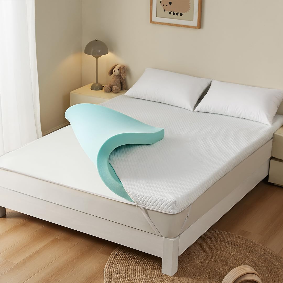Kub 3 Inch Gel Memory Foam Cooling Mattress Topper Queen Size, High Density Bed Topper With Breathable Cooling Cover(White,Queen